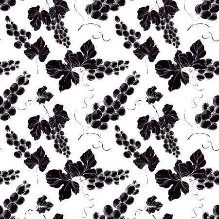 Grape berry healthy food. Black and white engraved ink art. Seamless background pattern.のイラスト素材