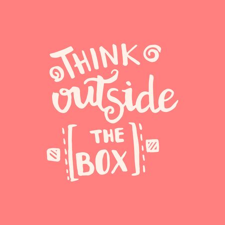 Think outside the box handwriting monogram calligraphy. Phrase poster graphic desing. Black and white engraved ink art.のイラスト素材
