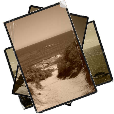 three old seaside photosの写真素材