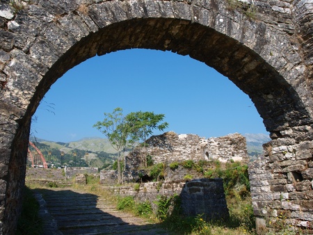 A castle in Gjirokastra, Albaniaの写真素材