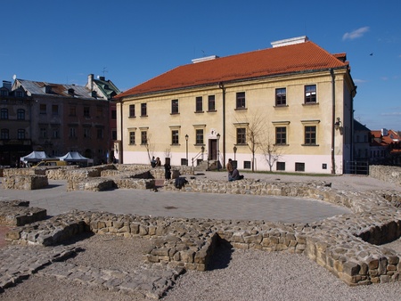 Foundations of a non-existent church of St Michael and the presbytery, Lublin, Poland の写真素材