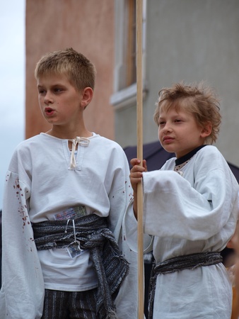 Boys in old-times outfits during the European Festival of Taste Lublin 2011 (9th-11th September 2011), Po Farze Square, Lublin, Poland, September 10th 2011のeditorial素材