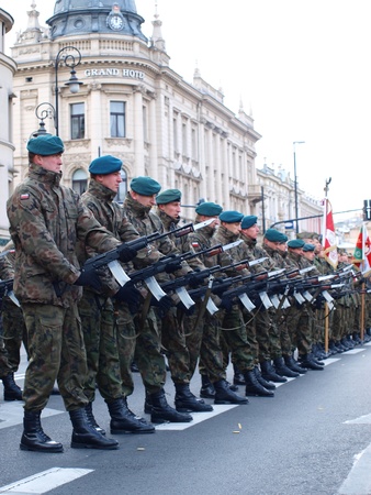 Celebrations of the Independence Day, Lublin, Poland, 11th November, 2011. Soldiers firing a salvo.のeditorial素材
