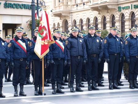 Celebrations of the Independence Day, Lublin, Poland, 11th November, 2011. Municipal police.のeditorial素材