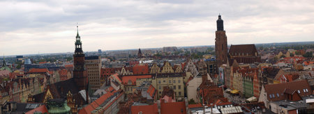 Panorama of Wroclaw seen from the Bridge of the Witches of the church of Saint Mary Magdalene,...