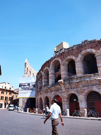 Piazza Bra in Verona, Italy with the ancient arenaのeditorial素材