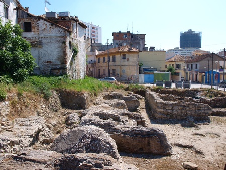 Ruins of an ancient bath house in Durres, Albaniaのeditorial素材