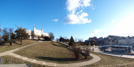 The panorama of the fragment of the Old Town of Lublin. At the top of the hill - he castle, being home to the Regional Museum.のeditorial素材