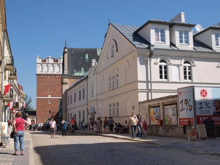 Opatowska Street with the Opatowska Gate, Sandomierz, Poland, May 1st 2012.