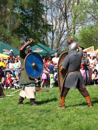 Fighting kights in the historical reenactment event, Zawieprzyce, Poland, May 6th 2012のeditorial素材