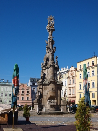 The Holy Trinity column on the Namesti Miru, Jindrichuv Hradec, Czech Republicの写真素材