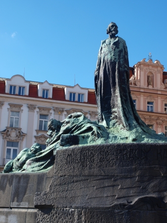 The monument to John Hus, Old Town Square, Prague, Czech Republicの写真素材