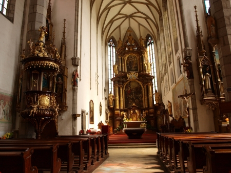 The nave of the Cathedral of St Vitus, Cesky Krumlov, Czech Republicのeditorial素材