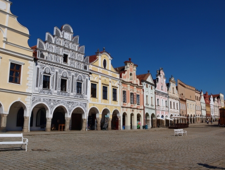 The main market place in Telc, Czech Republicのeditorial素材