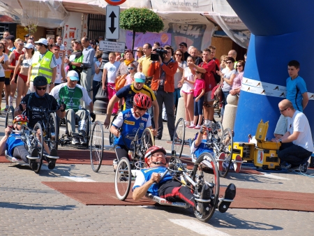The disabled at the start of the first Lublin Marathon, 8th June 2013, Lublin, Polandのeditorial素材