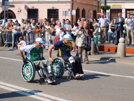 The disabled at the start of the first Lublin Marathon, 8th June 2013, Lublin, Polandのeditorial素材