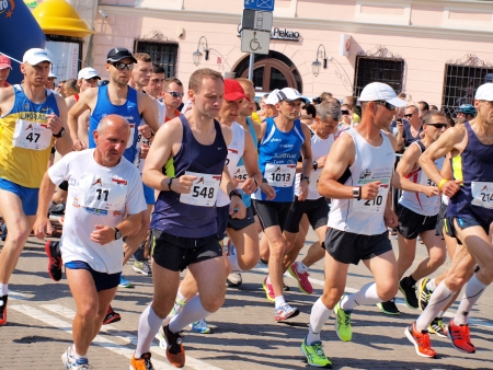 Participants of the start of the first Lublin Marathon, 8th June 2013, Lublin, Polandのeditorial素材
