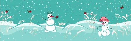seamless winter border with snowmen  vector illustration の写真素材