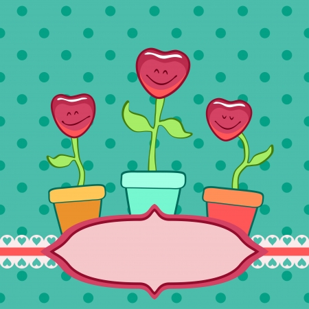 colorful greeting card with smiling hearts in flowerpotsの写真素材