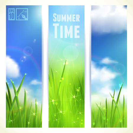 Set of Vertical Banners with Grass and Skies. のイラスト素材