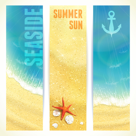 Set of Vertical Banners with Seaside and Starfish. Vector illustration.のイラスト素材