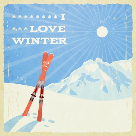 Retro Winter Landscape with Skies. のイラスト素材