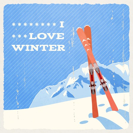 Retro Winter Landscape with Skies.のイラスト素材
