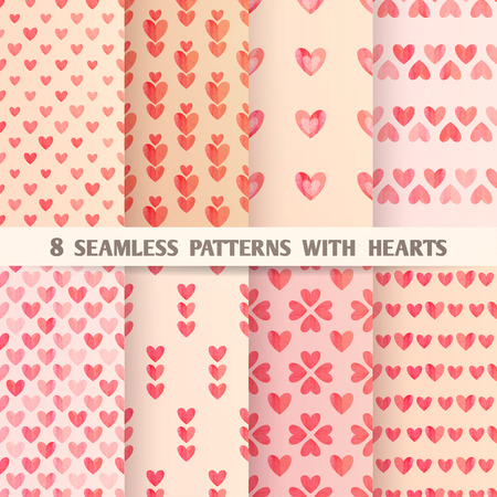 Set of Eight Seamless Patterns with Hearts. Vector illustration.のイラスト素材
