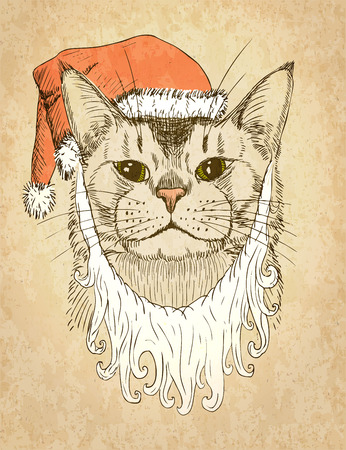Greeting card with Christmas Cat. Vector illustration.のイラスト素材