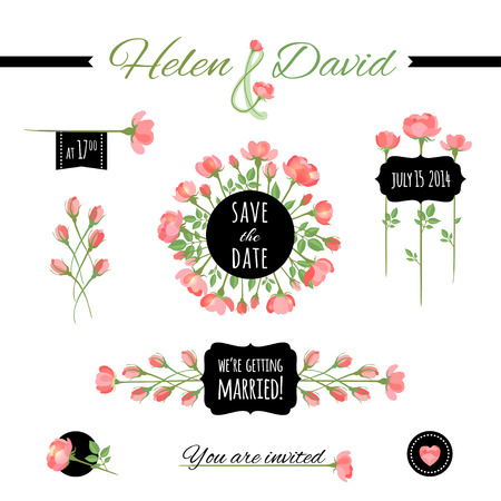 Set of Floral Frames & Vignettes.のイラスト素材