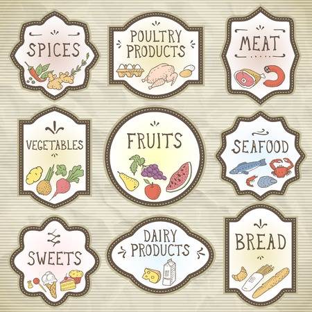 Hand Drawn Food Badges Set.のイラスト素材