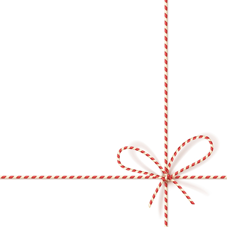 Isolated on white christmas gift tying: bow-knot of red and white twisted cord. Vector illustration, .のイラスト素材