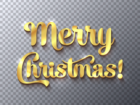 Merry Christmas golden sign on transparent backgroundのイラスト素材