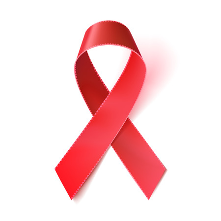 Realistic red ribbon, aids awareness symbol, isolated on white. 1st December World Aids Day.のイラスト素材