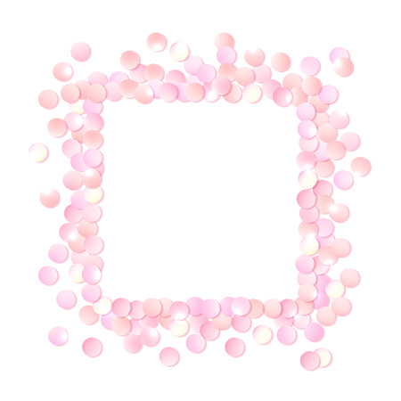 Pink realistic square confetti frame, design template for gift, certificate, voucher, AD brochure and so. Colorful vector illustration isolated on white.のイラスト素材