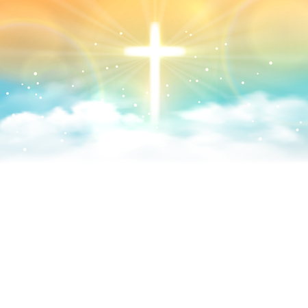 Background with shining across and heaven with white clouds. Vector illustration, eps10.のイラスト素材