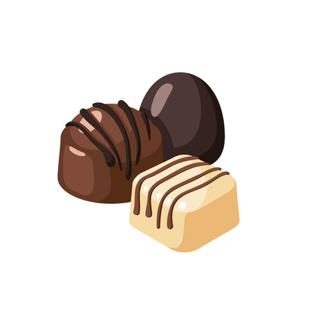 Striped dark white chocolate covered bon-bons. Vector illustration candy  flat icon isolated on white.のイラスト素材