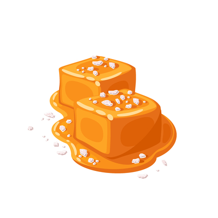 Piece of salted caramel .Vector illustration flat icon isolated on white.のイラスト素材
