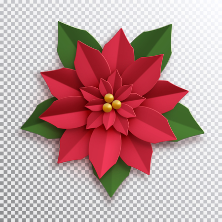 Christmas star. Paper poinsettia red flower. Vector illustration icon isolated.のイラスト素材