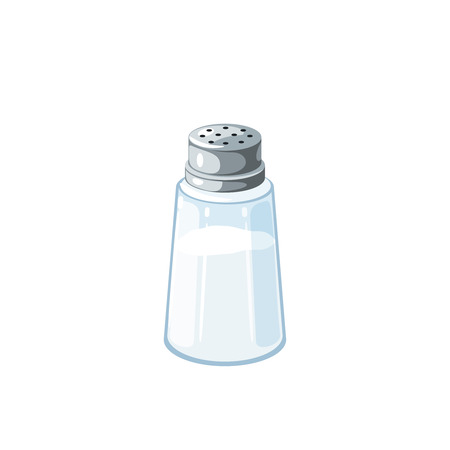 Transparent salt shaker with metal cap, salt inside.のイラスト素材