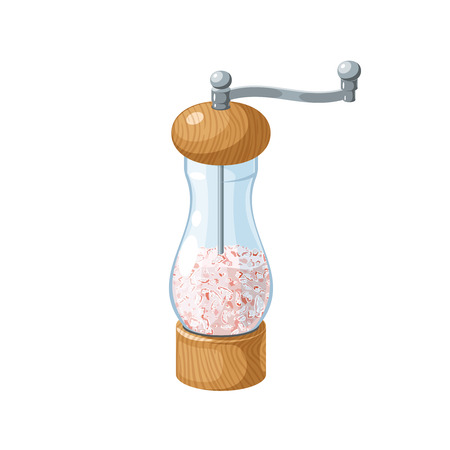 Transparent Himalayan pink salt mill with wooden bottom and cap.のイラスト素材