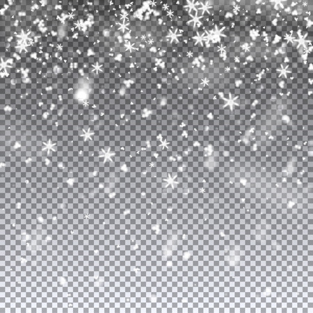 Falling snowflakes and snow. Vector illustration on transparent background. Template for winter christmas design.のイラスト素材