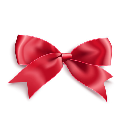 Realistic satin red bow knot. Vector illustration icon isolated on white.のイラスト素材