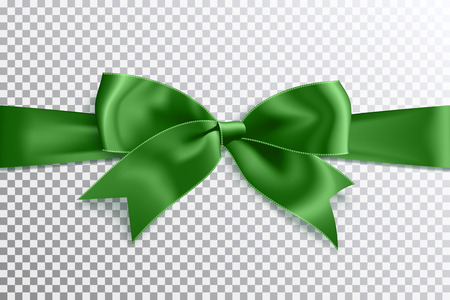 Realistic satin green bow knot on ribbon. Vector illustration icon isolated.のイラスト素材