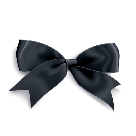Realistic satin black bow knot. Vector illustration icon isolated on white.のイラスト素材