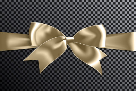 Realistic satin golden bow knot on ribbon. Vector illustration icon isolated.のイラスト素材