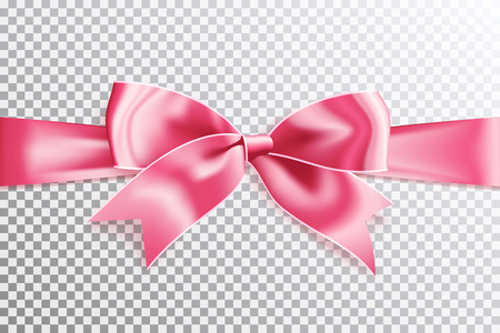 Realistic satin pink bow knot on ribbon. Vector illustration icon isolated.のイラスト素材