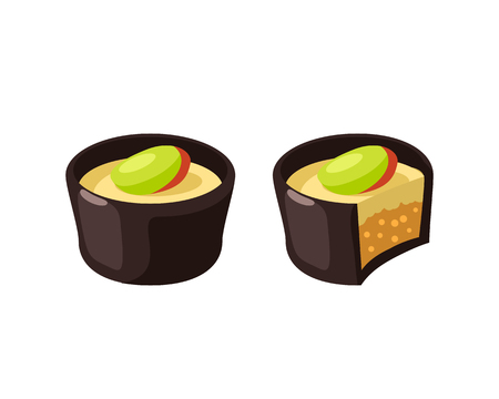 Chocolate covered bonbon filling pistachio nougat. Vector illustration candy flat icon isolated on white background.のイラスト素材