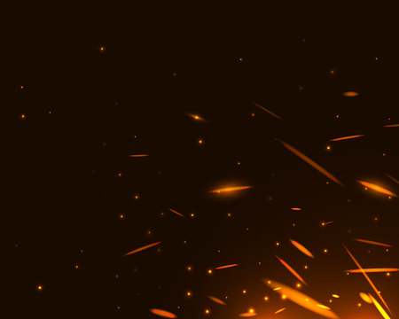 Realistic fire sparks on black background. Vector illustration template element for christmas firework design.のイラスト素材