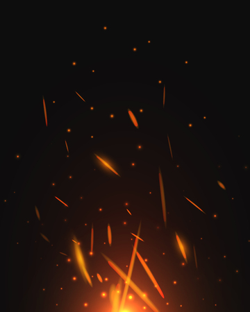 Realistic fire sparks on black background. Vector illustration template element for christmas firework design.のイラスト素材